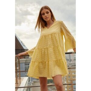 Vovk Butter Yellow Eyelet Mini Dress Size Small/Medium Cotton Girly Preppy